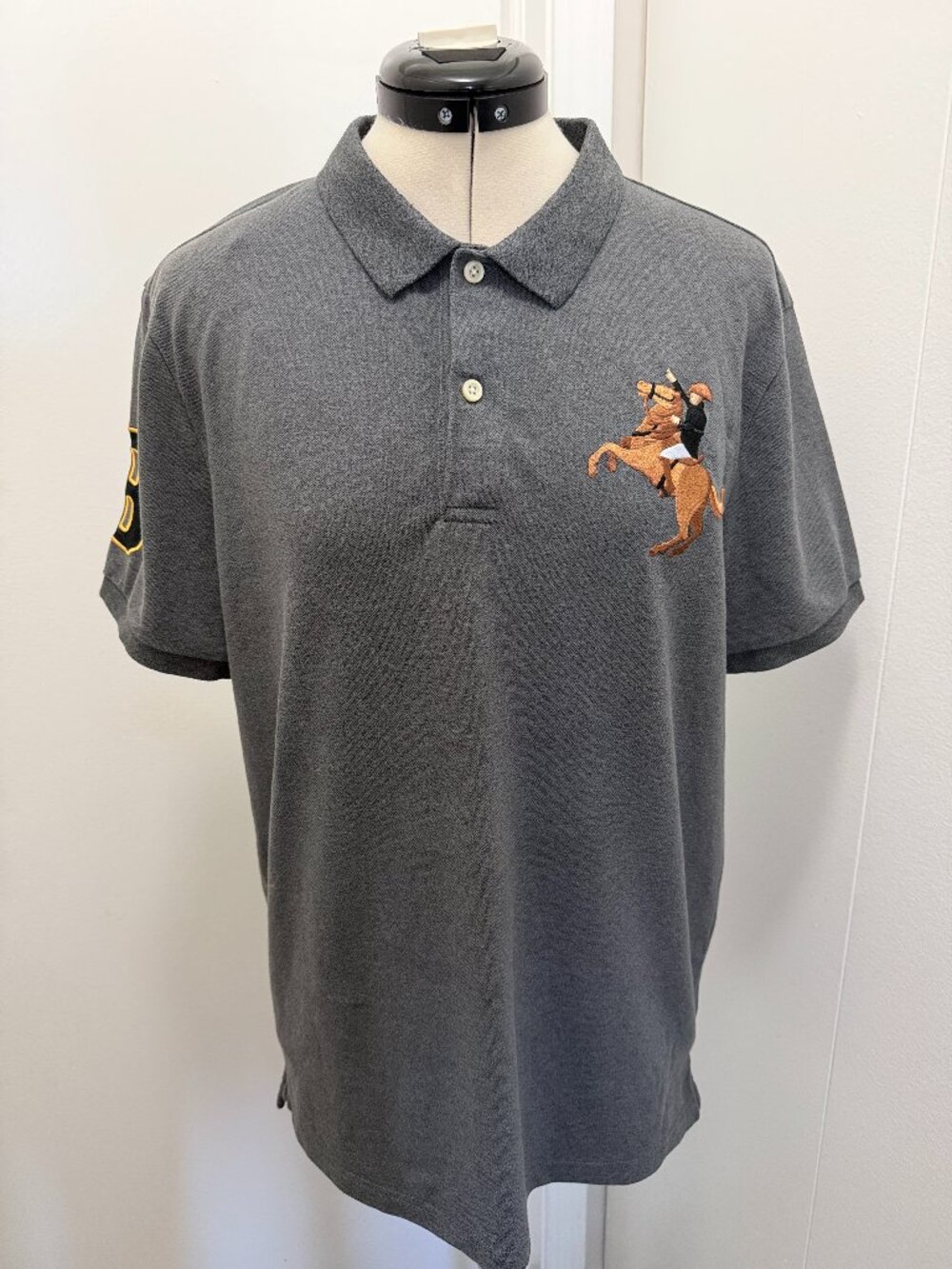 Men's gray Giordano polo shirt with short sleeves, number, Napoleon size L